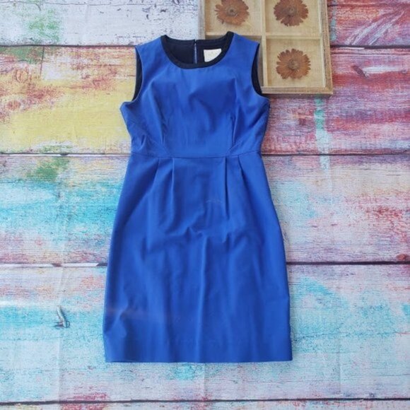 Kate Spade Cobalt Blue Arie Cotton Blend Pleated Mini Sheath Dress 12 - Picture 3 of 10